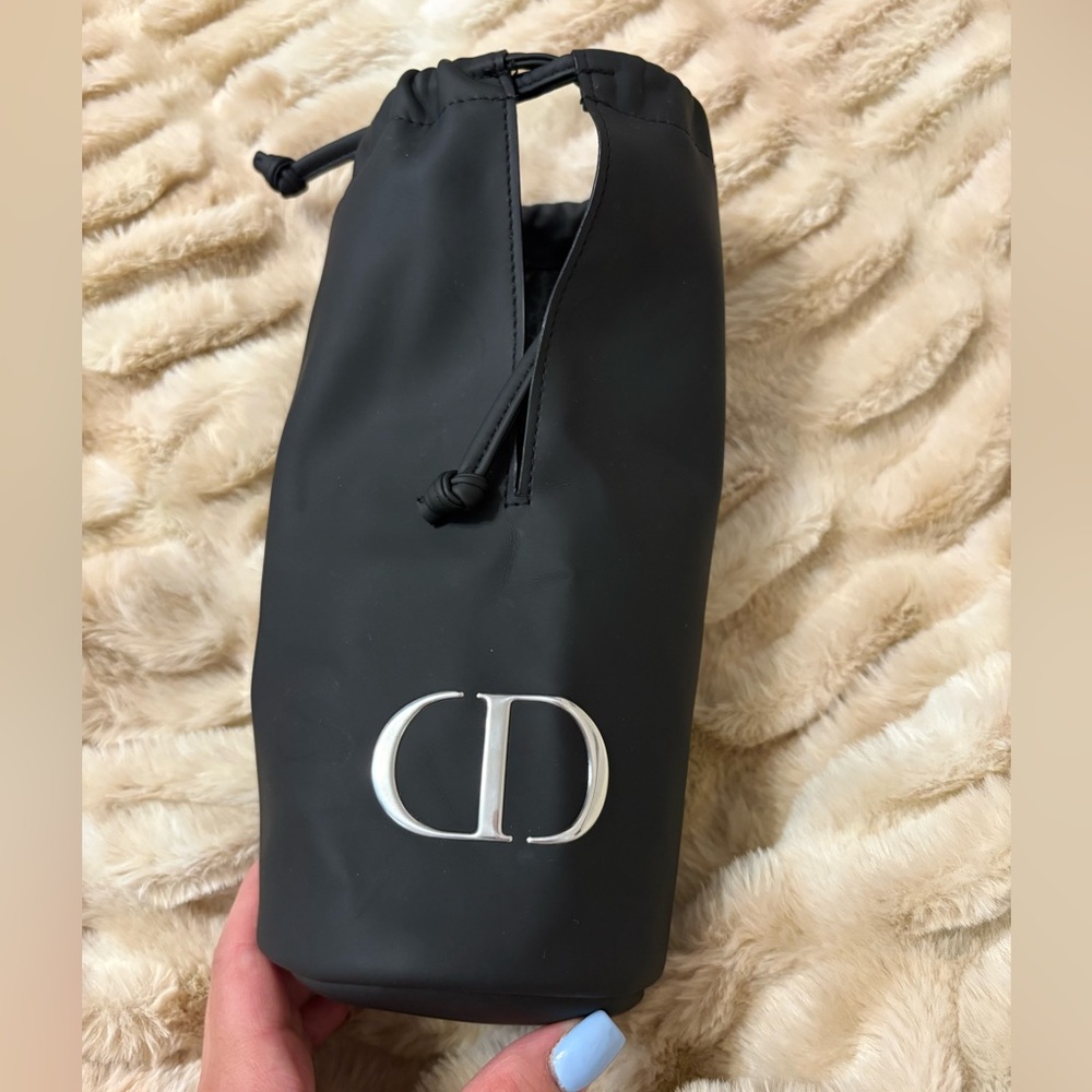 Dior Black Drawstring Pouch with Silver Emblem